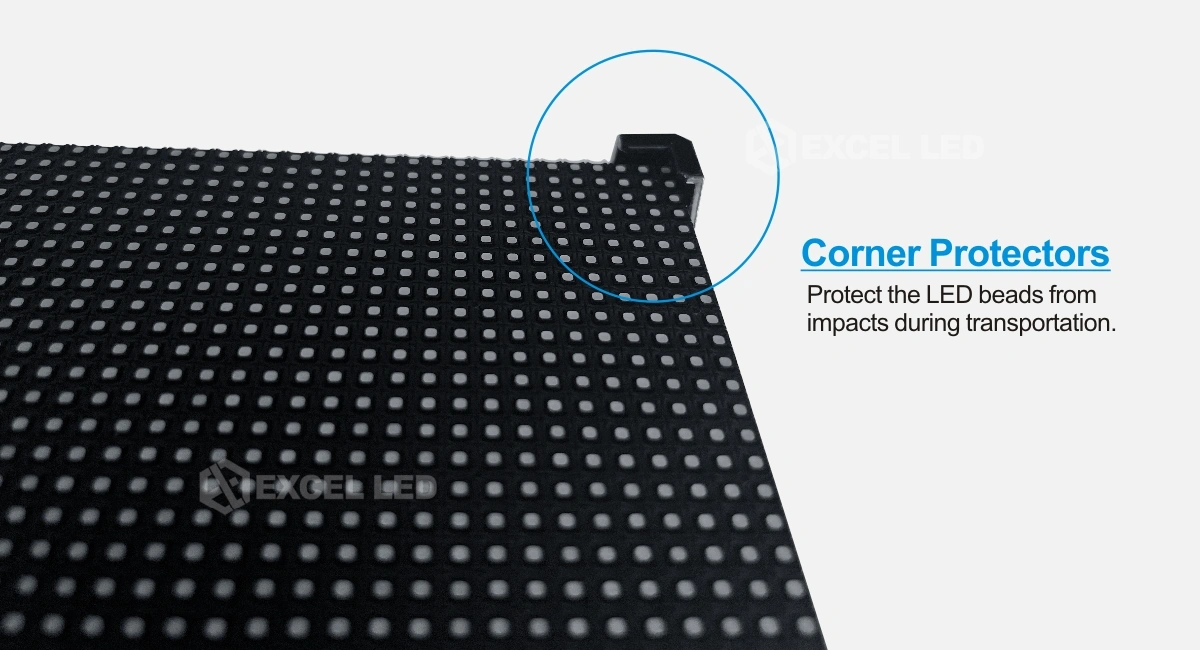 Close up of corner protection on rental cabinet