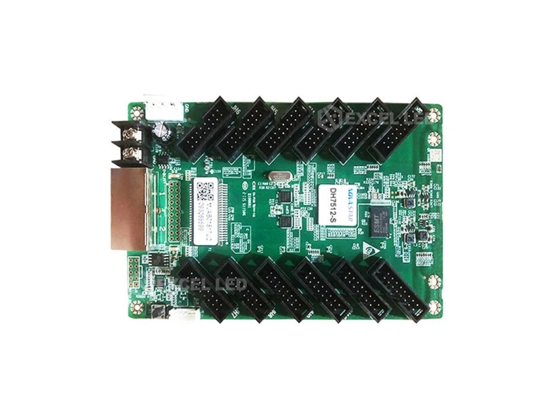 NovaStar DH7508 LED receiving card 3/4 angled view with HUB75E connectors and IC array