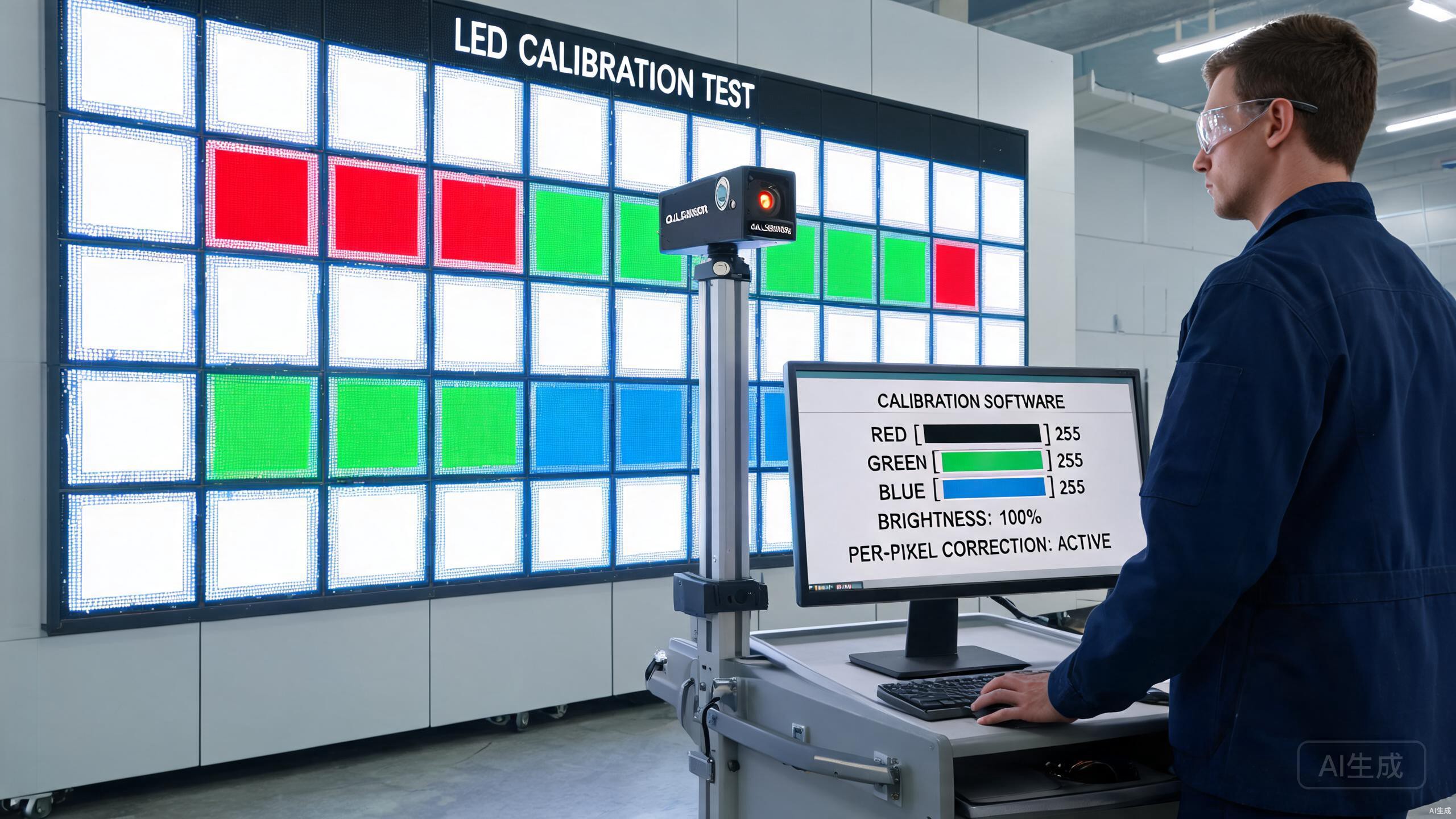 Rigorous calibration process — per-pixel brightness and color correction on every cabinet