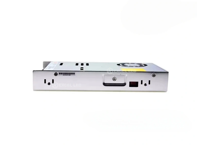 Mean Well LRS-450 power supply slim profile side view showing 35mm case height for cabinet mounting clearance