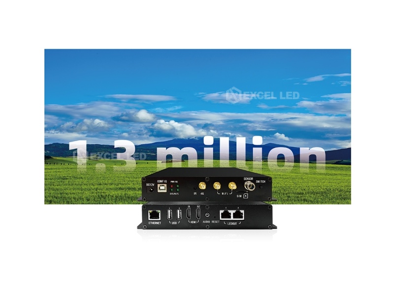 Mooncell MB400S LED display controller front view with colorful screen demo
