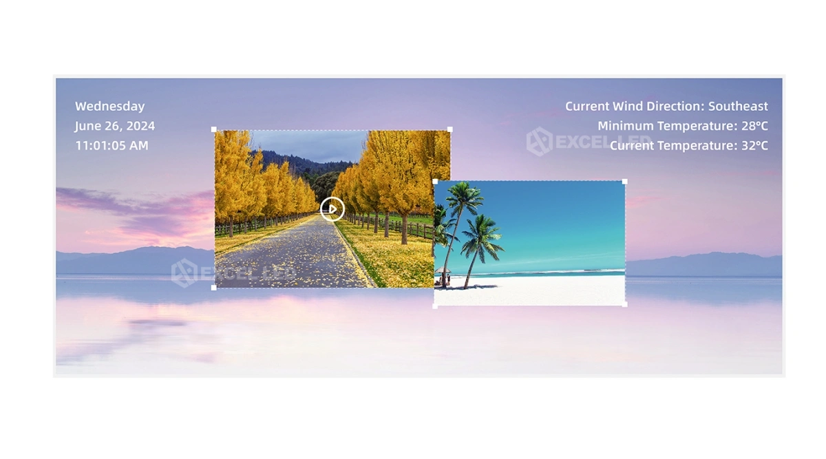 Mooncell MB401 digital signage media player info screen weather time demo