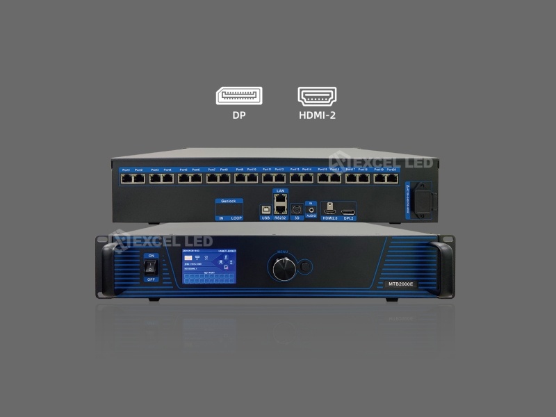 MTB2000E LED display sending controller rear panel input ports DP and HDMI with 20 gigabit outputs