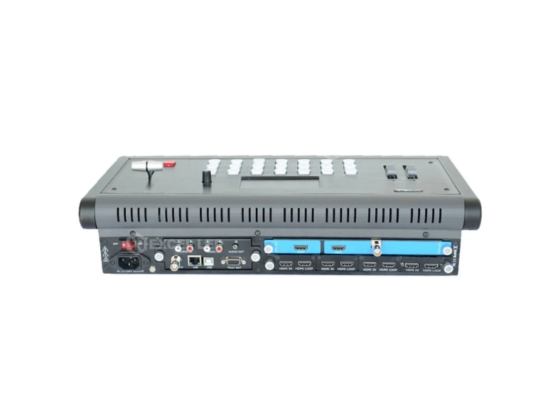 RGBlink M1 video wall splitter rear panel ports with HDMI modules audio RCA and power switch