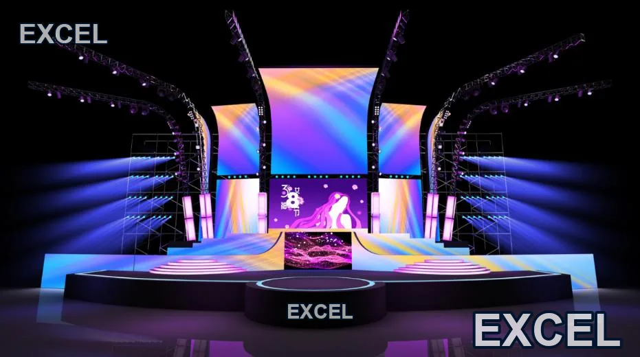 Curved LED stage configuration of the type built with the Aeroframe AF1000 half-arc lock