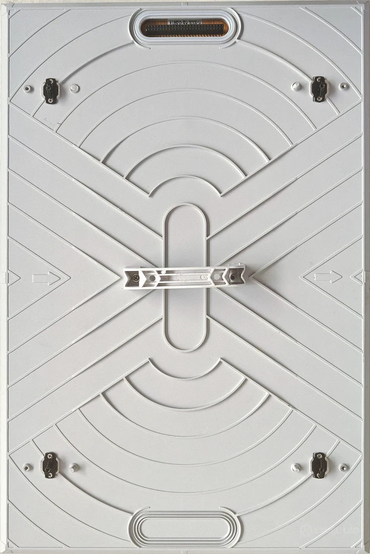 Rear view of B960 480x320mm die-cast aluminum LED module with HUB75 connector and locking mechanisms