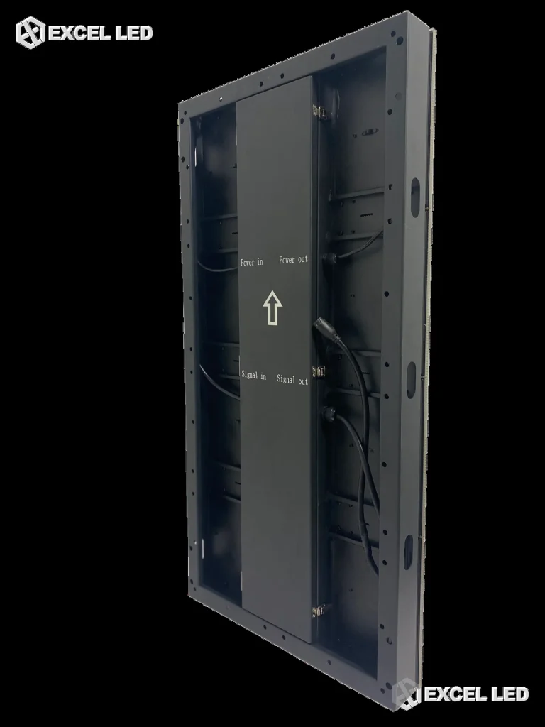 500x1000mm interactive LED floor screen iron cabinet render showing cabinet structure and module layout
